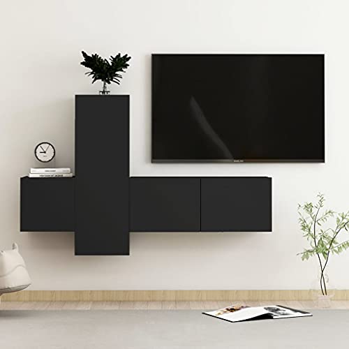 3-TLG. TV-Schrank-Set Schwarz Holzwerkstoff Wandmontierter TV-Schrank mit Stauraum, modernes Design für Entertainment-Zubehör. von UTSRABFA