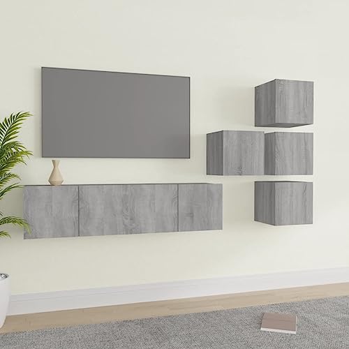 6-TLG. TV-Schrank-Set Grau Sonoma Holzwerkstoff Wandmontierbarer TV-Schrank mit Stauraum und elegantem Design von UTSRABFA