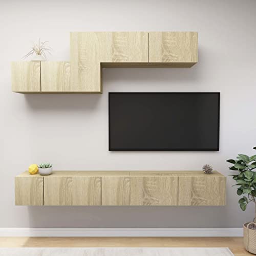 6-TLG. TV-Schrank-Set Sonoma-Eiche Holzwerkstoff Wandmontierter Schrank mit Stauraum, minimalistisches Möbelstück für Moderne Wohnräume. 6-TLG. TV-Schrank-Set Sonoma-Eiche Holzwerkstoff Wandmontierter Schrank mit Stauraum, minimalistisches Möbelstück für Moderne Wohnräume. von UTSRABFA