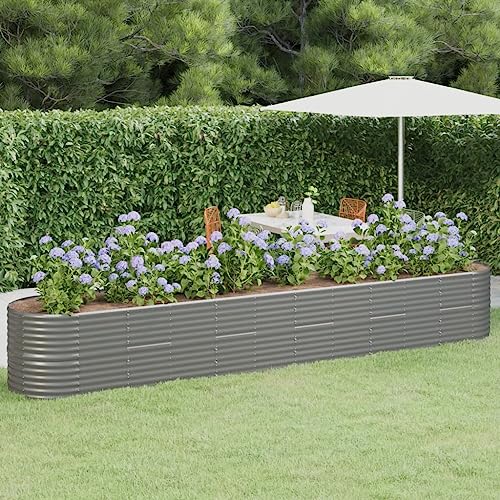 Hochbeet Pulverbeschichteter Stahl pflanztopf Outdoor pflanzentopf for Terrasse Terrasse 440x80x68 cm Grau von UTSRABFA