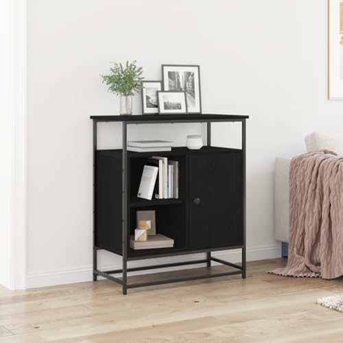 Sideboard Schwarz Eiche gartenschrank sideboards for Schlafzimmer Büro 69x35x80 cm Holzwerkstoff und Stahl von UTSRABFA