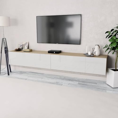 TV-Schränke 2 STK. Moderner TV-Schrank mit vertikalen Türen und großem Stauraum für Multimedia-Geräte, 2er Set. 120x40x34cm Hochglanz-Weiß Eiche von UTSRABFA