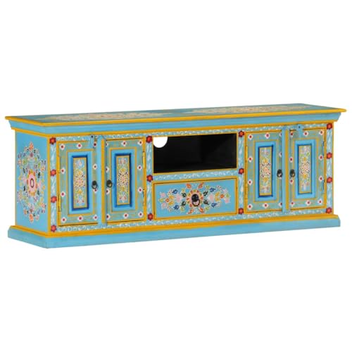 TV-Schrank Blau Retro TV-Schrank aus Massivholz mit Stauraum und handbemaltem Design 110x30x40 cm Massivholz Mango TV-Schrank Blau Retro TV-Schrank aus Massivholz mit Stauraum und handbemaltem Design 110x30x40 cm Massivholz Mango von UTSRABFA
