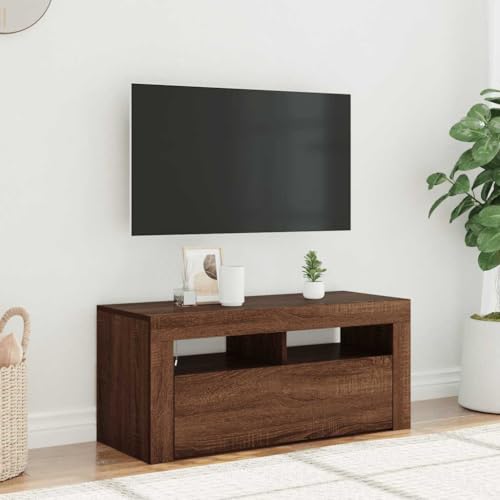 TV-Schrank mit LED-Leuchten Braun Eichen-Optik Moderner TV-Ständer aus Eiche mit Stauraum und Kabelmanagement 90x35x40 cm von UTSRABFA