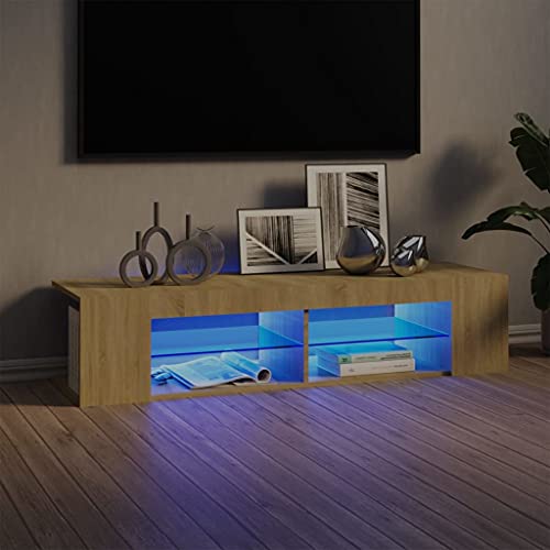 TV-Schrank mit LED-Leuchten Sonoma-Eiche TV-Schrank mit LED-Beleuchtung und RGB-Funktion, Stauraum für Unterhaltungselektronik 135x39x30 cm von UTSRABFA