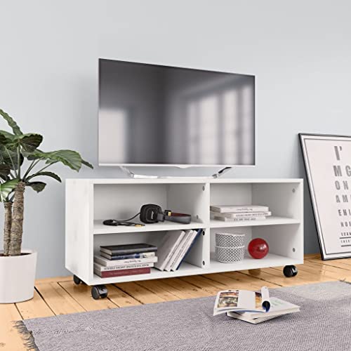 TV-Schrank mit Rollen Weiß Robuster TV-Schrank mit Rollen und Stauraum, TV-Möbel aus Holzwerkstoff 90x35x35 cm Holzwerkstoff von UTSRABFA