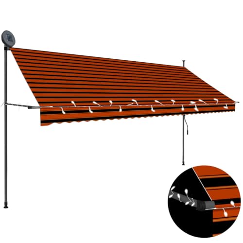 Terrassenüberdachung EingangstüR Überdachung HaustüR Einziehbare Markise Handbetrieben mit LED 350 cm Orange Braun Geeignet für Autodächer, Vordächer, Erker, Terrassen von UTSRABFA