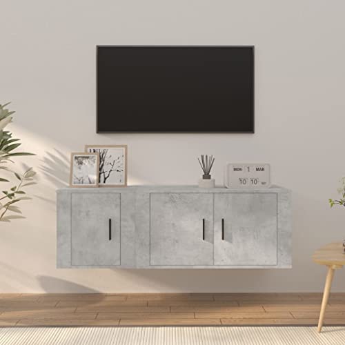 UTSRABFA 2-TLG. TV-Schrank-Set Betongrau Holzwerkstoff Klassischer TV-Schrank mit viel Stauraum und Wandmontage, praktisches Design fürs Wohnzimmer. von UTSRABFA