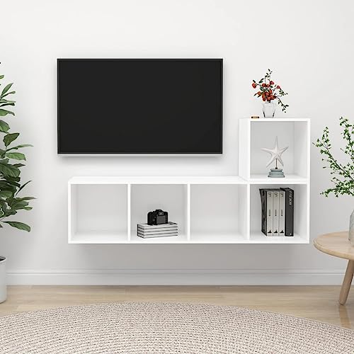 UTSRABFA 2-TLG. TV-Schrank-Set Weiß Holzwerkstoff Wandschrank mit Holzwerkstoff, modernes Design für praktische Aufbewahrung. von UTSRABFA
