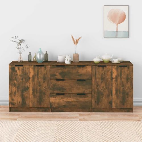 UTSRABFA 3-TLG. Sideboard Räuchereiche Holzwerkstoff gartenschrank flurschrank for Büro Wohnzimmer von UTSRABFA