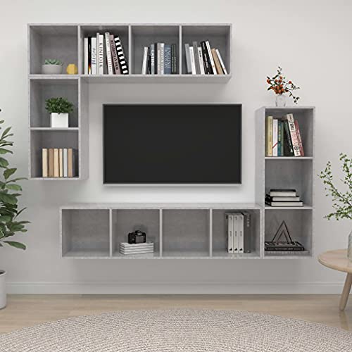 UTSRABFA 4-TLG. TV-Schrank-Set Betongrau Holzwerkstoff Modulares Wandregal-System für effiziente Aufbewahrung und Raumorganisation von UTSRABFA