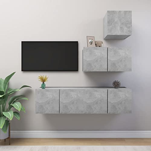 UTSRABFA 4-TLG. TV-Schrank-Set Betongrau Holzwerkstoff Wandmontierter Stauraumschrank mit minimalistischem Design und viel Platz. von UTSRABFA