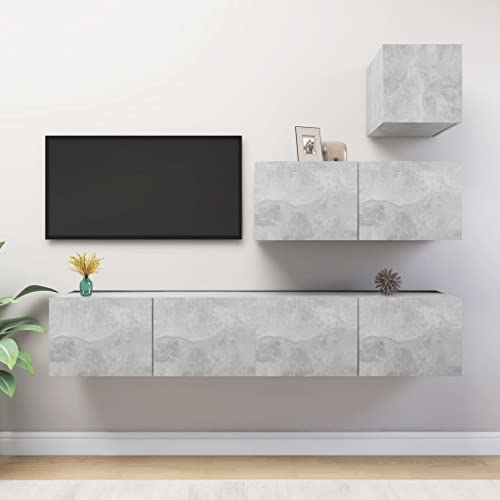 UTSRABFA 4-TLG. TV-Schrank-Set Betongrau Holzwerkstoff Wandmontierter Stauraumschrank mit minimalistischem Design und viel Platz. von UTSRABFA
