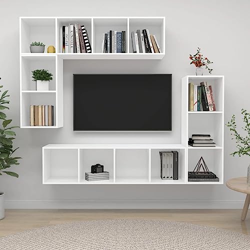 UTSRABFA 4-TLG. TV-Schrank-Set Weiß Holzwerkstoff Modulares Wandregal-System für effiziente Aufbewahrung und Raumorganisation von UTSRABFA
