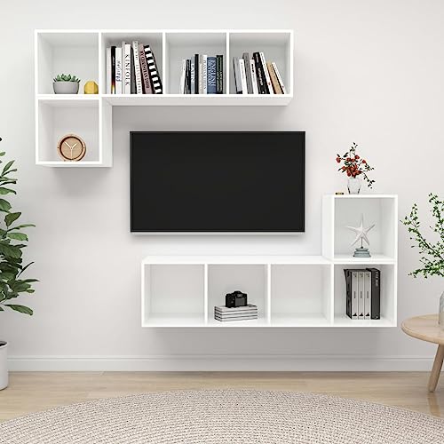 UTSRABFA 4-TLG. TV-Schrank-Set Weiß Holzwerkstoff Wandmontierte Aufbewahrungseinheit mit modernem Design für optimale Raumausnutzung und Ordnung. von UTSRABFA