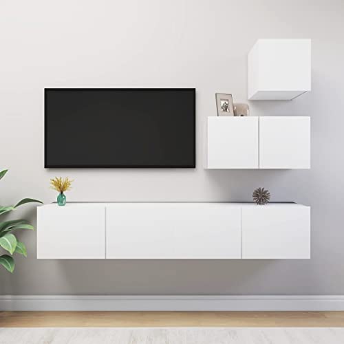 UTSRABFA 4-TLG. TV-Schrank-Set Weiß Holzwerkstoff Wandmontierter Stauraumschrank mit minimalistischem Design und viel Platz. von UTSRABFA