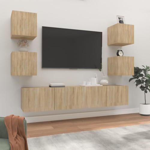 UTSRABFA 6-TLG. TV-Schrank-Set Sonoma-Eiche Holzwerkstoff Modulares TV-Schranksystem mit 6 Teilen für optimale Aufbewahrung und Stil im Wohnzimmer. von UTSRABFA