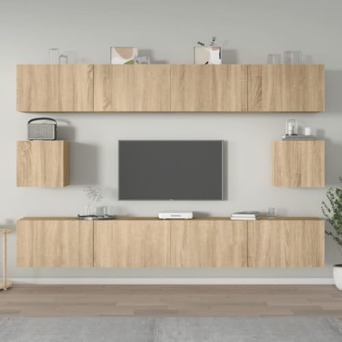 UTSRABFA 6-TLG. TV-Schrank-Set Sonoma-Eiche Holzwerkstoff Wandmontiertes TV-Schranksystem mit rustikalem Altholzdesign und modularem Aufbau. von UTSRABFA