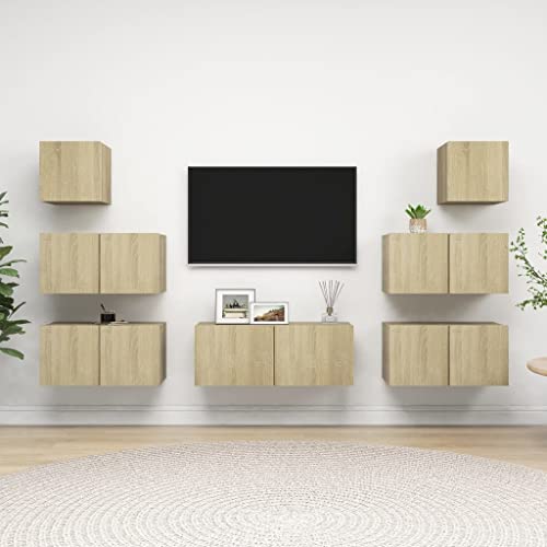 UTSRABFA 7-TLG. TV-Schrank-Set Sonoma-Eiche Holzwerkstoff Wandmontierter Schrank mit opaker Front und modularem Design für modernen Stauraum. von UTSRABFA