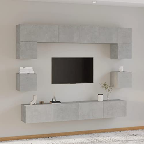 UTSRABFA 8-TLG. TV-Schrank-Set Betongrau Holzwerkstoff Modulares Würfelregal aus Massivholz, Wandregal mit abgenutzter Oberfläche für stilvolle Aufbewahrung. von UTSRABFA