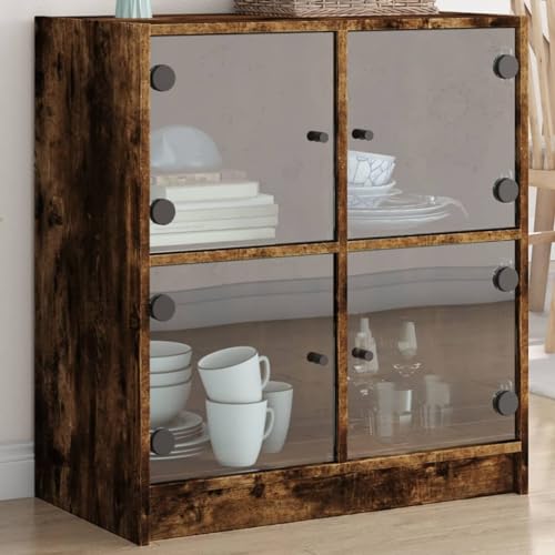 UTSRABFA Beistellschrank mit Glastüren Räuchereiche gartenschrank sideboards for Innenraum Wohnzimmer 68x37x75,5 cm von UTSRABFA