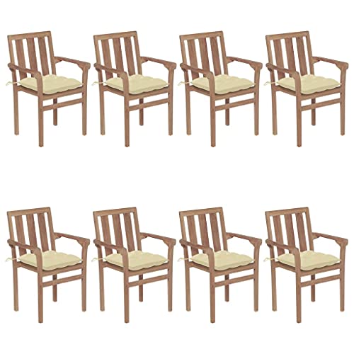 UTSRABFA Deckstühle Freizeitstühle Terrassen-Schwingstuhl Bar-Stühle Stapelbare Gartenstühle mit Kissen 8 STK. Massivholz Teak Geeignet für Außenbereich, Küche, Esszimmer, Gästezimmer von UTSRABFA