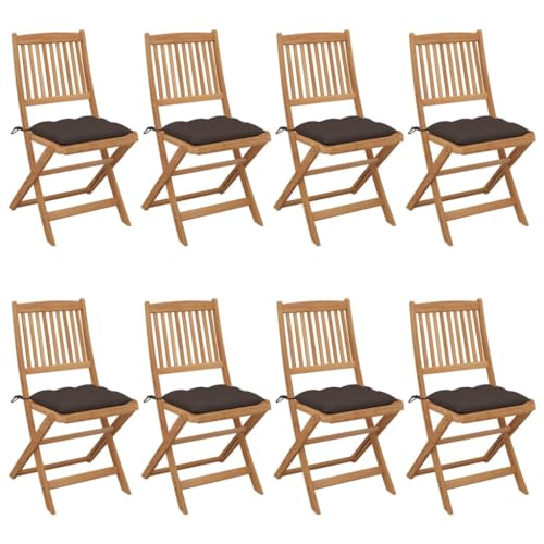 UTSRABFA Gartenstühle Terrassenstuhl Lobby-Stuhl Freizeitstühle Klappbare Gartenstühle 8 STK. mit Kissen Massivholz Akazie Geeignet für Außenbereich, Garten, Gästezimmer, Rasen von UTSRABFA