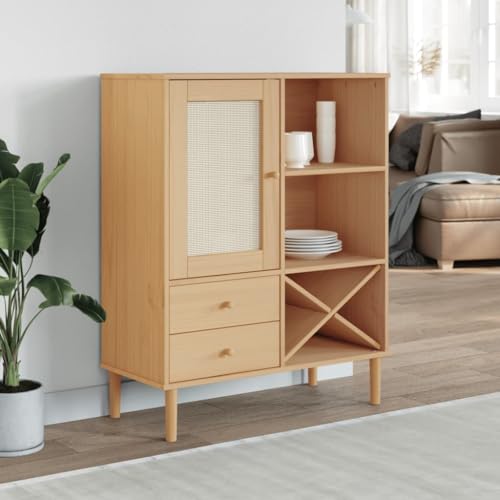 UTSRABFA Highboard SENJA Rattan-Optik Braun kommoden flurschrank for Innenraum Wohnzimmer 90x40x112 cm Kiefernholz UTSRABFA Highboard SENJA Rattan-Optik Braun kommoden flurschrank for Innenraum Wohnzimmer 90x40x112 cm Kiefernholz von UTSRABFA
