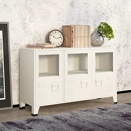 UTSRABFA Industrial Sideboard Weiß gartenschrank sideboards for Schlafzimmer Büro 105x35x62 cm Metall und Glas von UTSRABFA