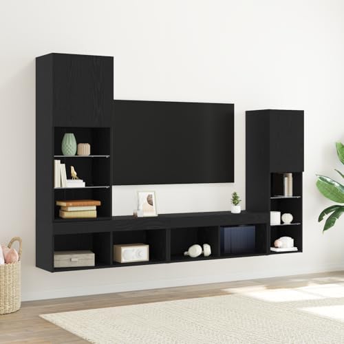 UTSRABFA LED TV Schrank Schwarz Eiche Moderner TV-Schrank mit LED-Beleuchtung und viel Stauraum für Wohnzimmer. 30.5x30x102 cm Technikholz von UTSRABFA