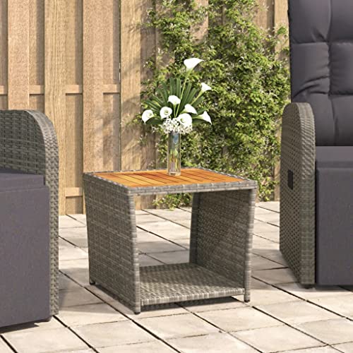 UTSRABFA Lounge Tisch Outdoor Rasen Tische Campingtisch Gartentisch Beistelltisch mit Holzplatte Grau Poly Rattan & Akazienholz Geeignet für Rasenflächen, Außenbereiche, Balkone, Terrassen von UTSRABFA