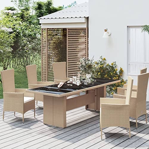 UTSRABFA Lounge Tisch Outdoor Rasen Tische Campingtisch Gartentisch Gartentisch mit Glasplatte Beige Poly Rattan & Hartglas Geeignet für Rasenflächen, Außenbereiche, Balkone, Terrassen von UTSRABFA