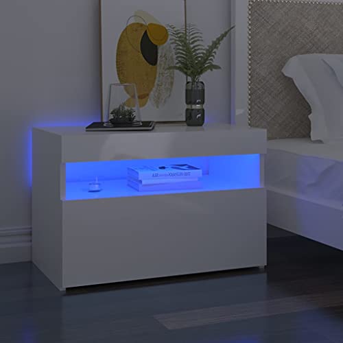 UTSRABFA Nachttisch mit LED-Leuchten Hochglanz-Weiß nachttische kommode mit schubladen for Schlafzimmer Wohnzimmer 60x35x40 cm von UTSRABFA