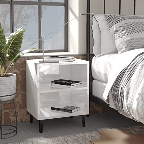 UTSRABFA Nachttisch mit Metallbeinen Hochglanz-Weiß nachtschrank Bedside Table for Wohnzimmer Zimmer 40x30x50 cm von UTSRABFA