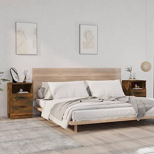 UTSRABFA Nachttische 2 STK. Räuchereiche Holzwerkstoff beistelltisch badschrank schmal for Wohnzimmer Zimmer von UTSRABFA