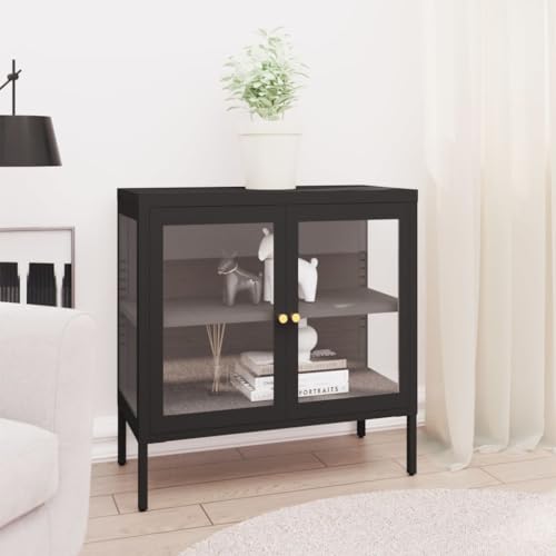 UTSRABFA Sideboard Schwarz gartenschrank Schrank for Wohnzimmer Innenraum 70x35x70 cm Stahl und Glas von UTSRABFA