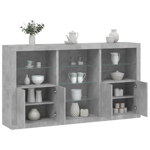 UTSRABFA Sideboard mit LED-Leuchten Betongrau flurschrank gartenschrank for Schlafzimmer Wohnzimmer 181,5x37x100 cm von UTSRABFA
