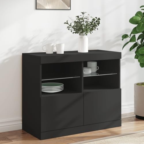 UTSRABFA Sideboard mit LED-Leuchten Schwarz flurschrank sideboards for Büro Schlafzimmer 81x37x67 cm UTSRABFA Sideboard mit LED-Leuchten Schwarz flurschrank sideboards for Büro Schlafzimmer 81x37x67 cm von UTSRABFA