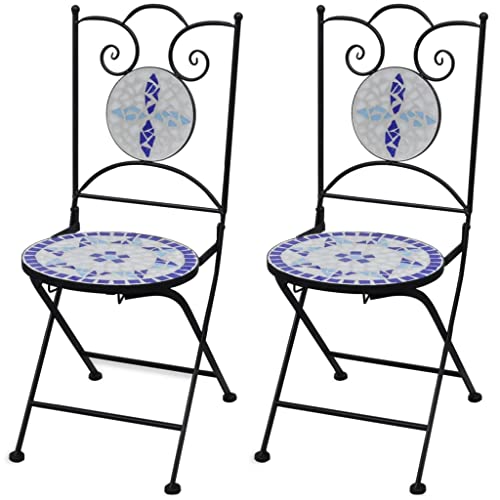 UTSRABFA Stühle für draußen Terrassenstuhl Gartenstühle Esszimmerstühle Bistrostühle Klappbar 2 STK. Keramik Blau und Weiß Geeignet für Garten, Rasen, Strand, Terrasse von UTSRABFA