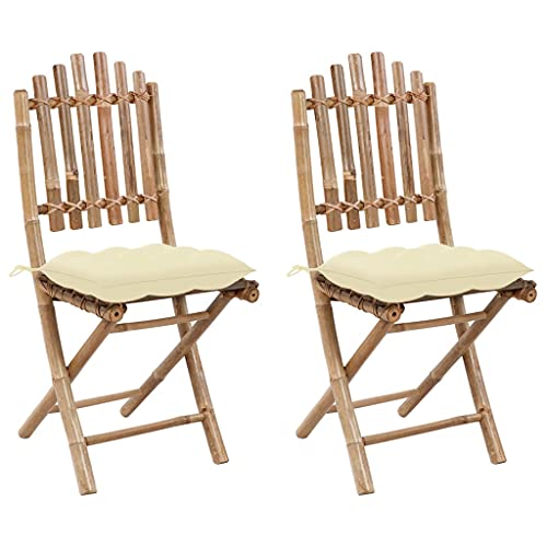 UTSRABFA Stühle für draußen Terrassenstuhl Gartenstühle Esszimmerstühle Klappbare Gartenstühle 2 STK. mit Kissen Bambus Geeignet für Garten, Rasen, Strand, Terrasse von UTSRABFA