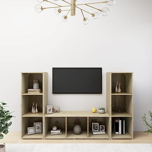 UTSRABFA TV-Schränke 3 STK. Sonoma-Eiche Würfelregal Modular Rustikal Stauraum Organizer Bücher Deko Wohnzimmer 107x35x37 cm Holzwerkstoff von UTSRABFA