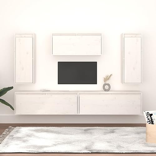 UTSRABFA TV-Schränke 5 STK. Weiß Massivholz Kiefer Klassischer TV-Schwebeschrank aus Kiefernholz, Wandregal für Wohnzimmer mit praktischem Design UTSRABFA TV-Schränke 5 STK. Weiß Massivholz Kiefer Klassischer TV-Schwebeschrank aus Kiefernholz, Wandregal für Wohnzimmer mit praktischem Design von UTSRABFA