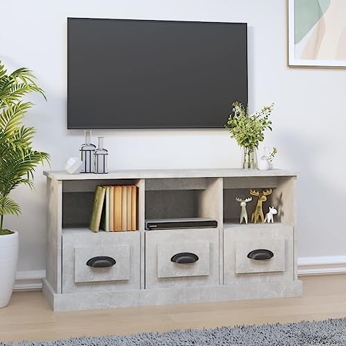 UTSRABFA TV-Schrank Betongrau TV-Schrank mit Schubladen und offenen Fächern, langlebiges Holzwerkstoff-Design für optimale Organisation 100x35x50 cm Holzwerkstoff von UTSRABFA