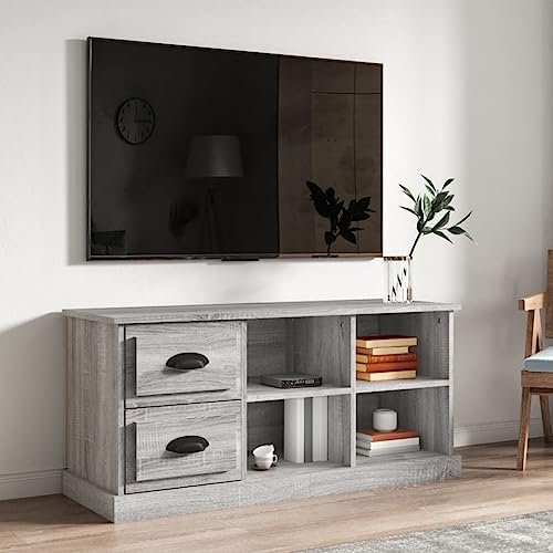 UTSRABFA TV-Schrank Grau Sonoma TV-Schrank mit Schubladen und offenen Fächern, Holzwerkstoff, Stauraum und dekorativem Design 102x35,5x47,5 cm Holzwerkstoff von UTSRABFA