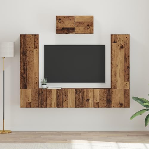 UTSRABFA TV-Schrank-Set 7 pcs Altes Holz Wandmontierte Garagenschränke aus Plattenwerkstoff mit Scharniertür, platzsparendes Design für optimale Ordnung. 180 x 30 x 120 cm von UTSRABFA