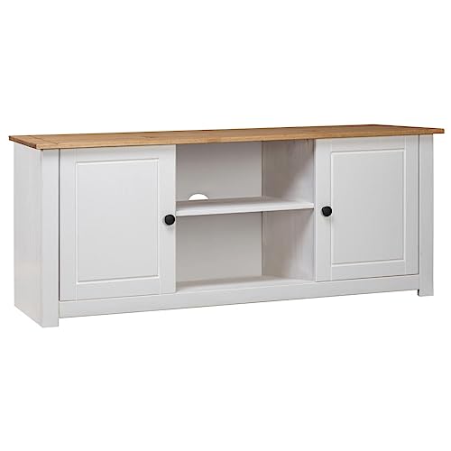 UTSRABFA TV-Schrank Weiß Massiver Kiefernholz TV-Schrank mit 2 Türen und Fächern, rustikales Retro-Design für Wohnzimmer 120x40x50 cm Massivholz Panama-Kiefer von UTSRABFA