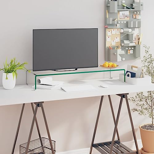 UTSRABFA TV-Tisch/Bildschirmerhöhung Glas Transparent TV-Erhöhung aus gehärtetem Glas, Monitorständer für Multimedia-Geräte, platzsparendes Design. 90x30x13 cm von UTSRABFA