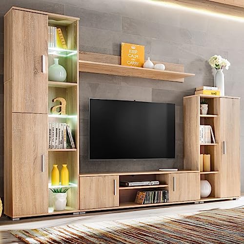 UTSRABFA TV Wohnwand mit LED-Leuchten Sonoma Eiche Moderne Wohnwand mit TV-Schrank und LED-Beleuchtung für Multimedia-Geräte von UTSRABFA