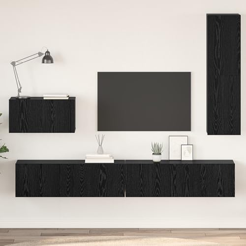 UTSRABFA Wand TV Schrank mit Regal Sonstiges mit Speicher mit Tür 4 pcs Schwarz Eiche Modulares Wandregal mit rustikalem Holzfinish für stilvolle Aufbewahrung UTSRABFA Wand TV Schrank mit Regal Sonstiges mit Speicher mit Tür 4 pcs Schwarz Eiche Modulares Wandregal mit rustikalem Holzfinish für stilvolle Aufbewahrung von UTSRABFA