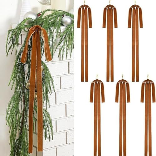 12-teiliges Set mit Vintage-Samt-Schleife, Weihnachtsbaumschmuck in satten Farben. (Dunkelbraun) von UTTASU